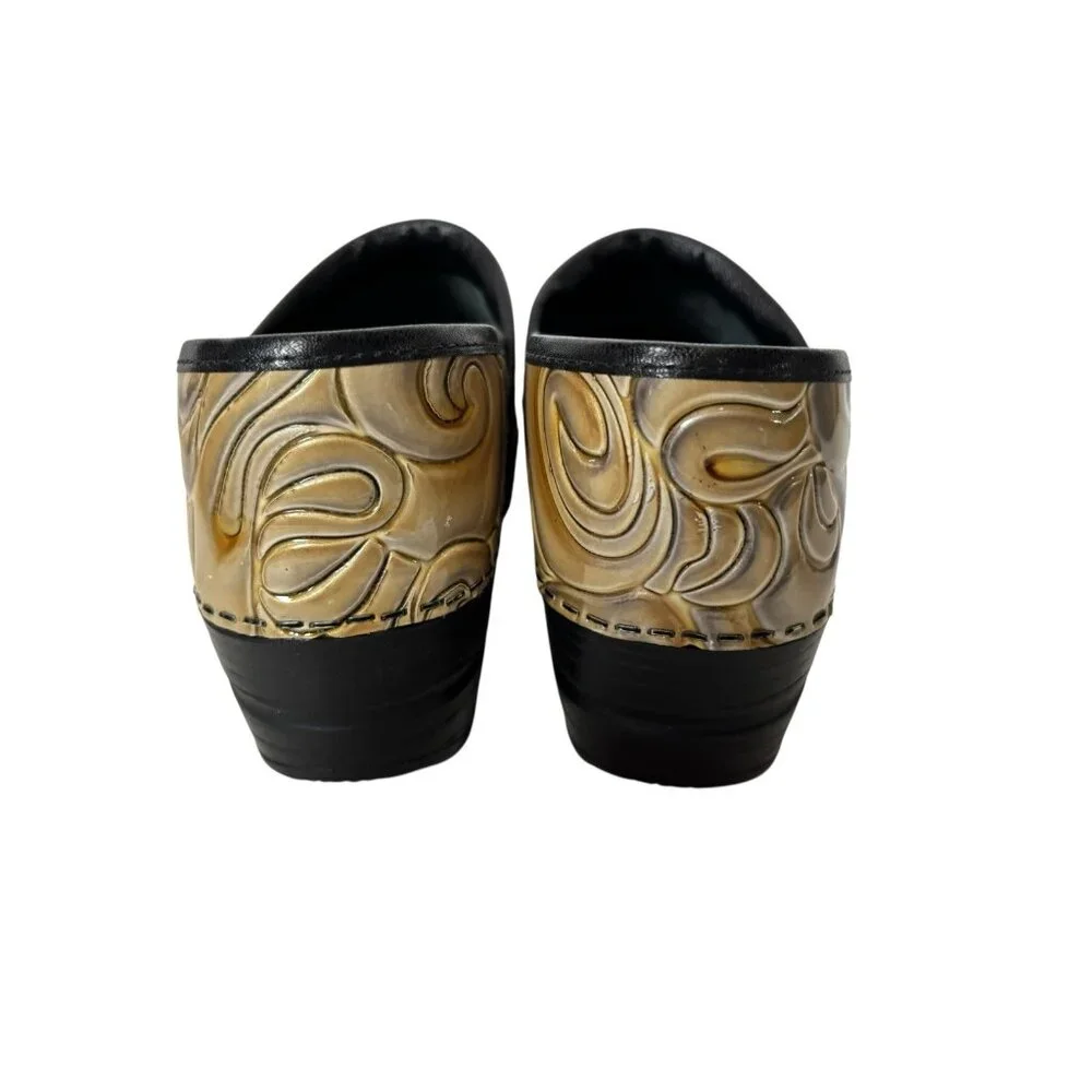 Sanita Clogs Womens EU 38 US 7 Danish Nurse Slip-On Tooled Swirl Glossy Leather - Picture 4 of 6